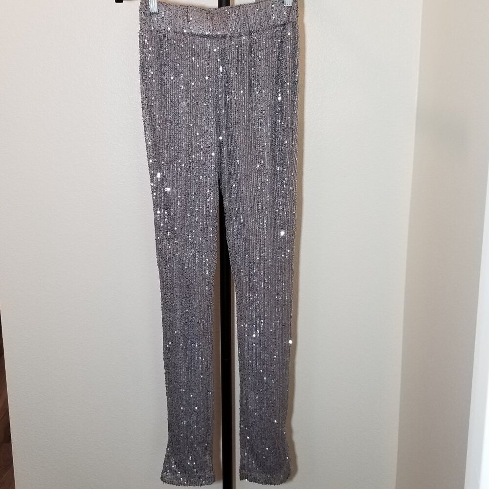 4th & Reckless Womens Petite Small Silver Sequin Pants Retro Party Club City NWT